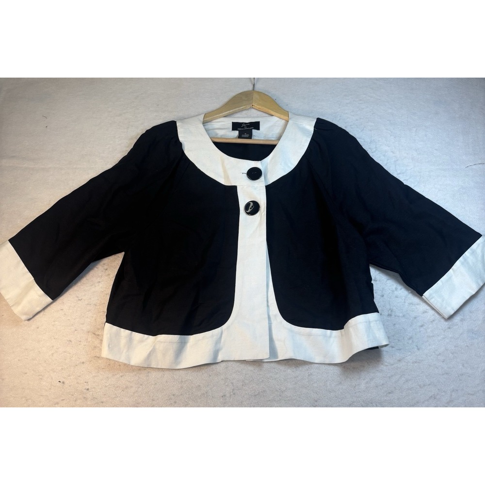 LENNIE by Nina Leonard Color Block Linen Jacket Sz Large 3/4 Sleeves Classic